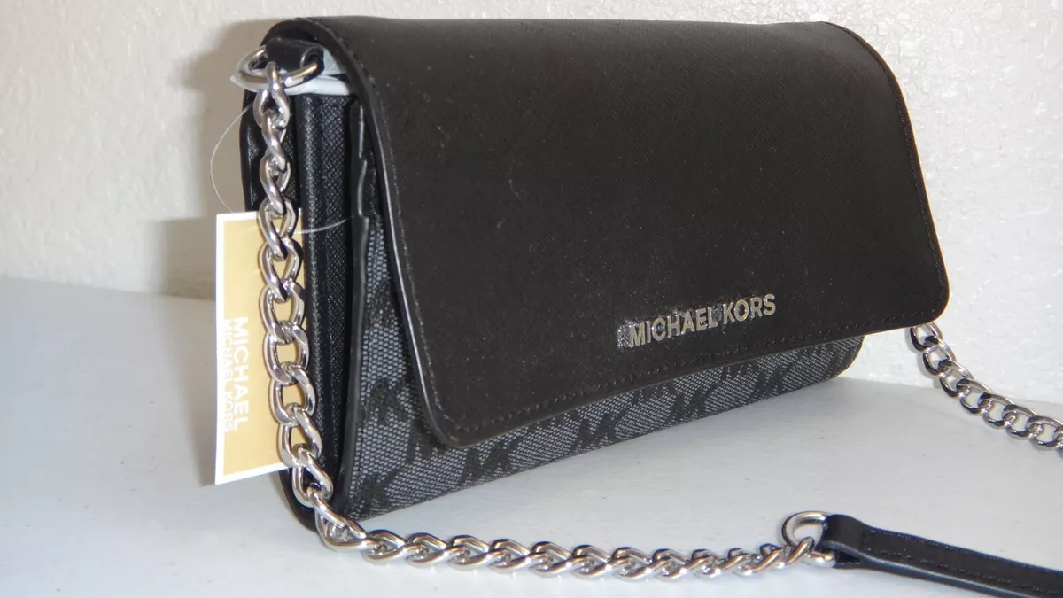 MICHAEL KORS MK Signature Jet Set Black Convertible Wallet on Chain Crossbody