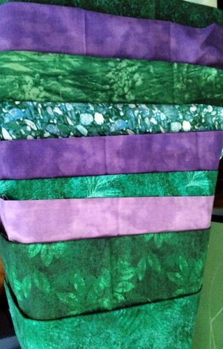 Quilting Cotton Fabric Pieces Green Purple 18”x21” Lot Set Of 9 Pieces