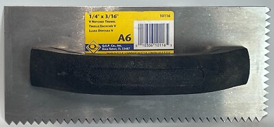 1/4 in. x 3/16 in.Carbon Steel V-Notch Flooring Trowel Plastic Handle Size. 9x4