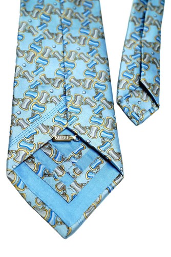 ZILLI Neck Tie Logo Light Blue Made in Italy 100% Silk Krawatte - Picture 9 of 10