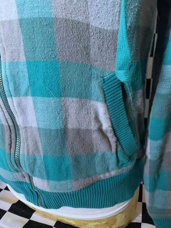 HURLEY Logo VERDE AZULADO CUADROS Sudadera con Capucha Camisa REVERSIBLE Chaqueta AQUA GRIS Talla M Foto 4 de 4