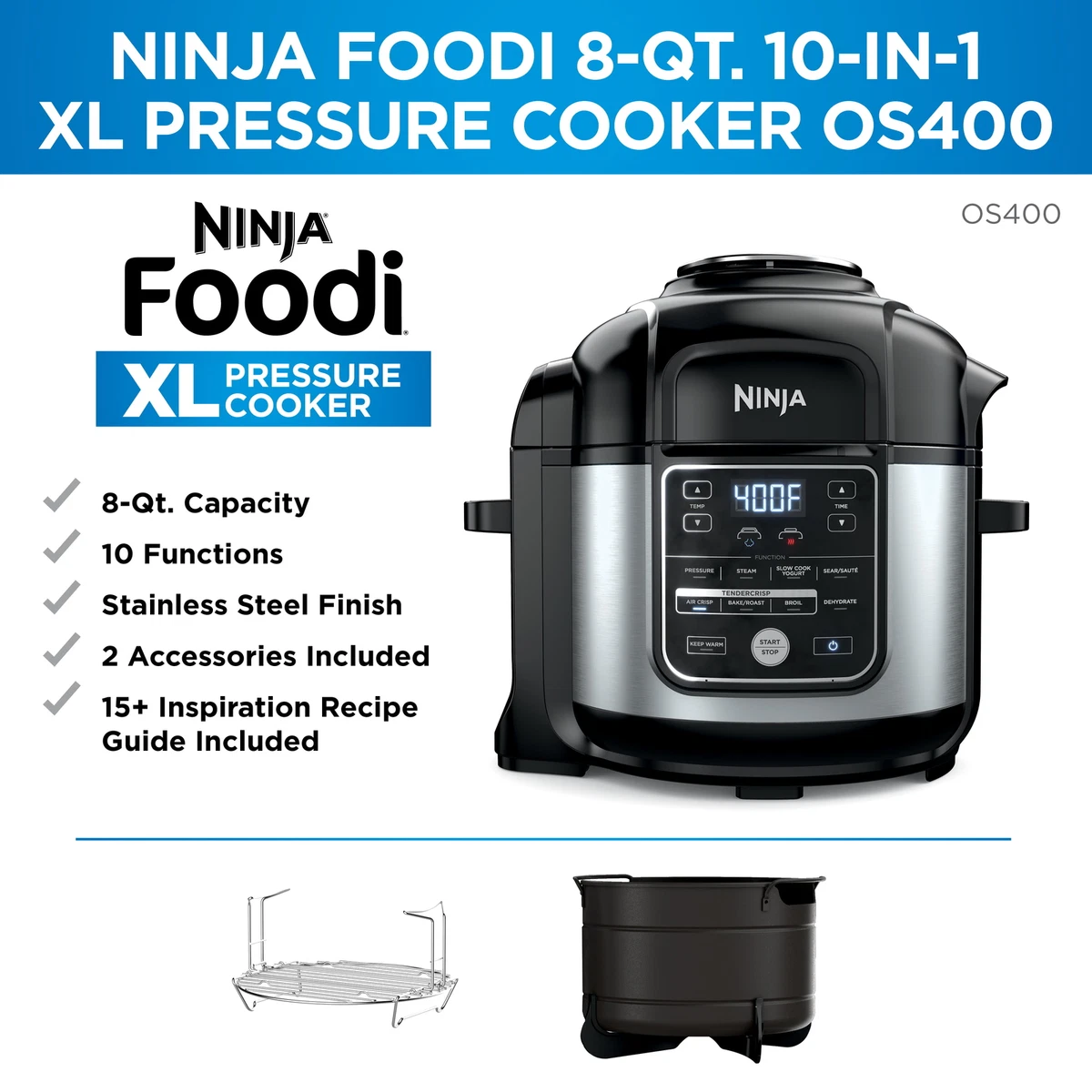 Ninja Foodi 10-in-1 8-quart XL Pressure Cooker Air Fryer Multicooker,  Stainless