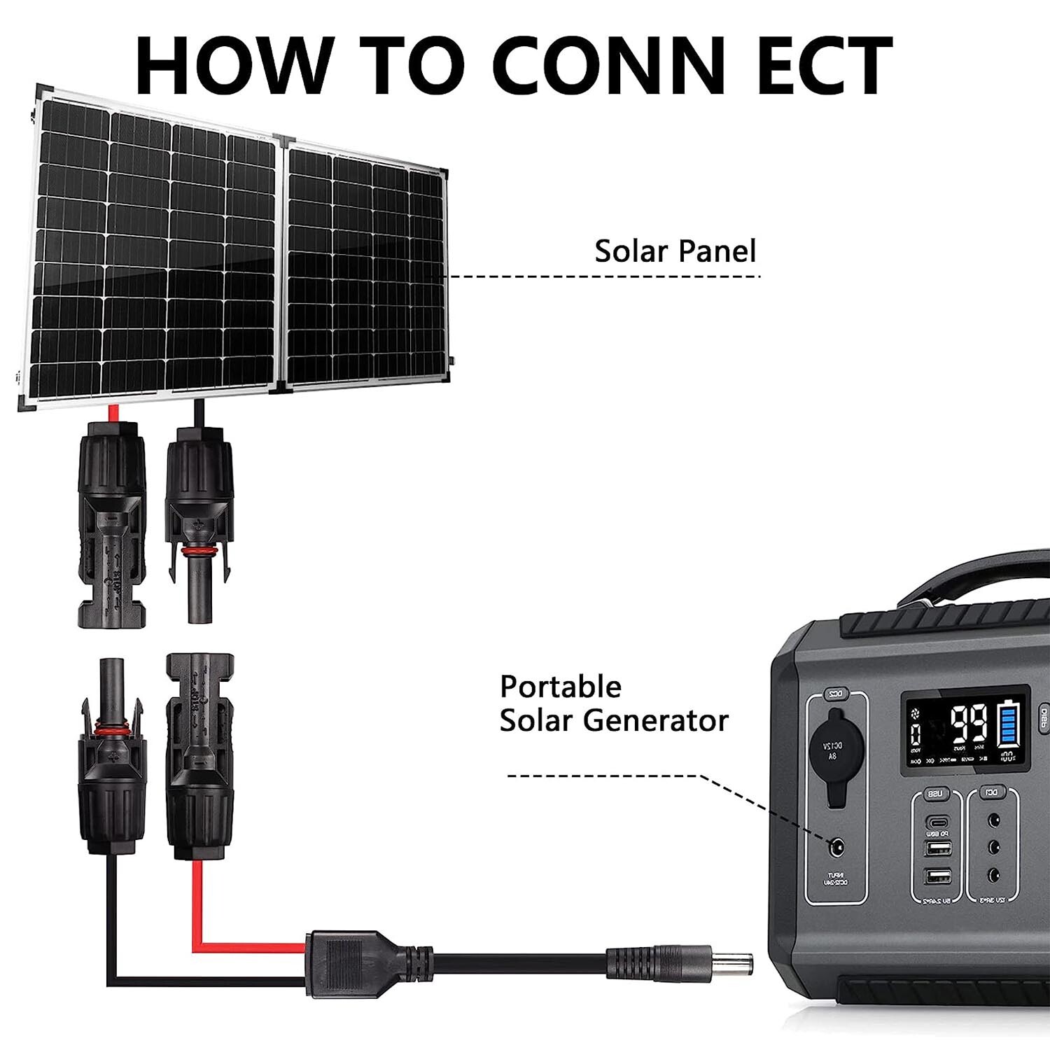 Solar Panel Generator Portable Connector to DC 7.4mm x 5.0mm Adapter ...