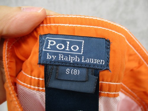 Vintage Polo Ralph Lauren Swim Trunks Boys 8 Big Pony 3 Drawstring Lined Orange - Picture 8 of 10