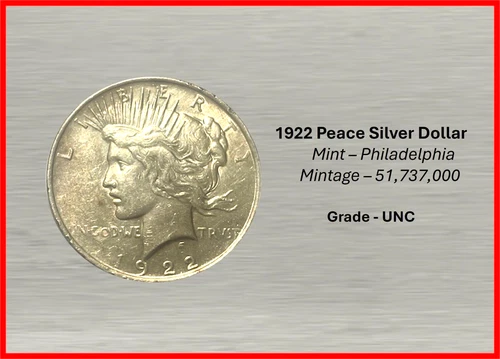 1922-P Peace Silver Dollar **Philadelphia** Uncirculated - With Nice Details