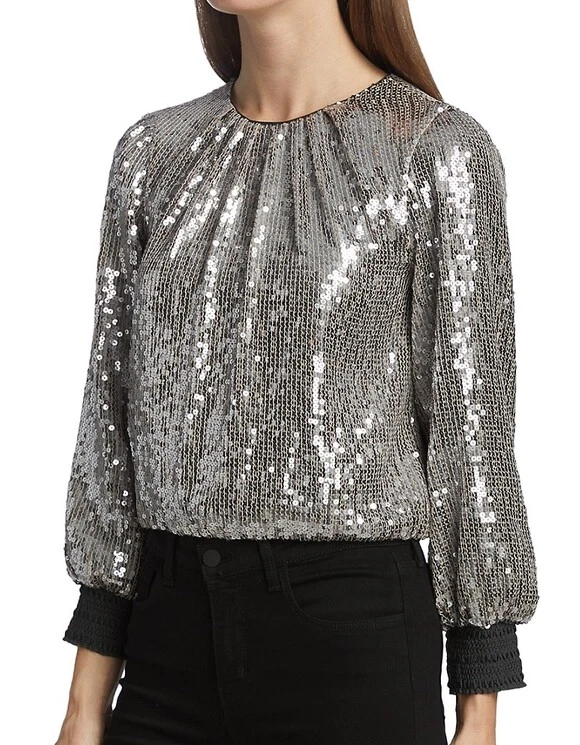 Nuevo con etiquetas - Top corto Alice + Olivia 'Ávila' con lentejuelas, plateado/metal - talla XSmall Foto 2 de 3