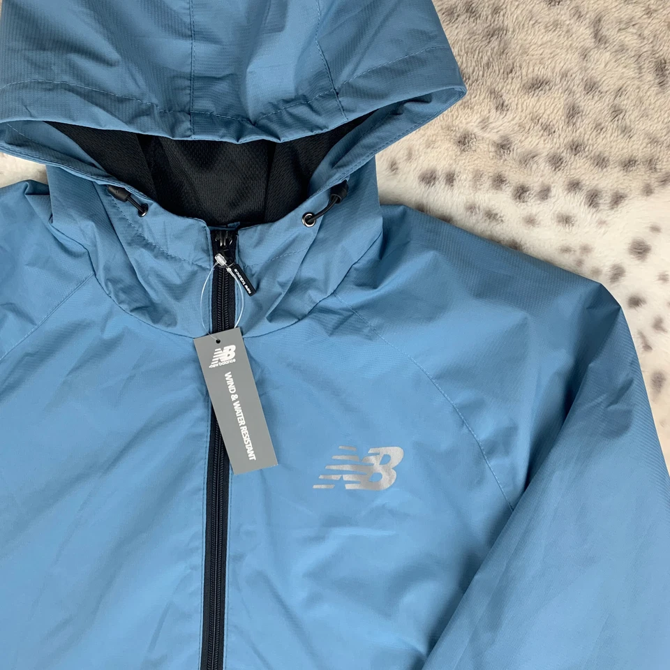 New Balance - Men's Wind/Water Resistant FZ Lined Hooded Jacket | Blue | NWT - Image 2 of 4