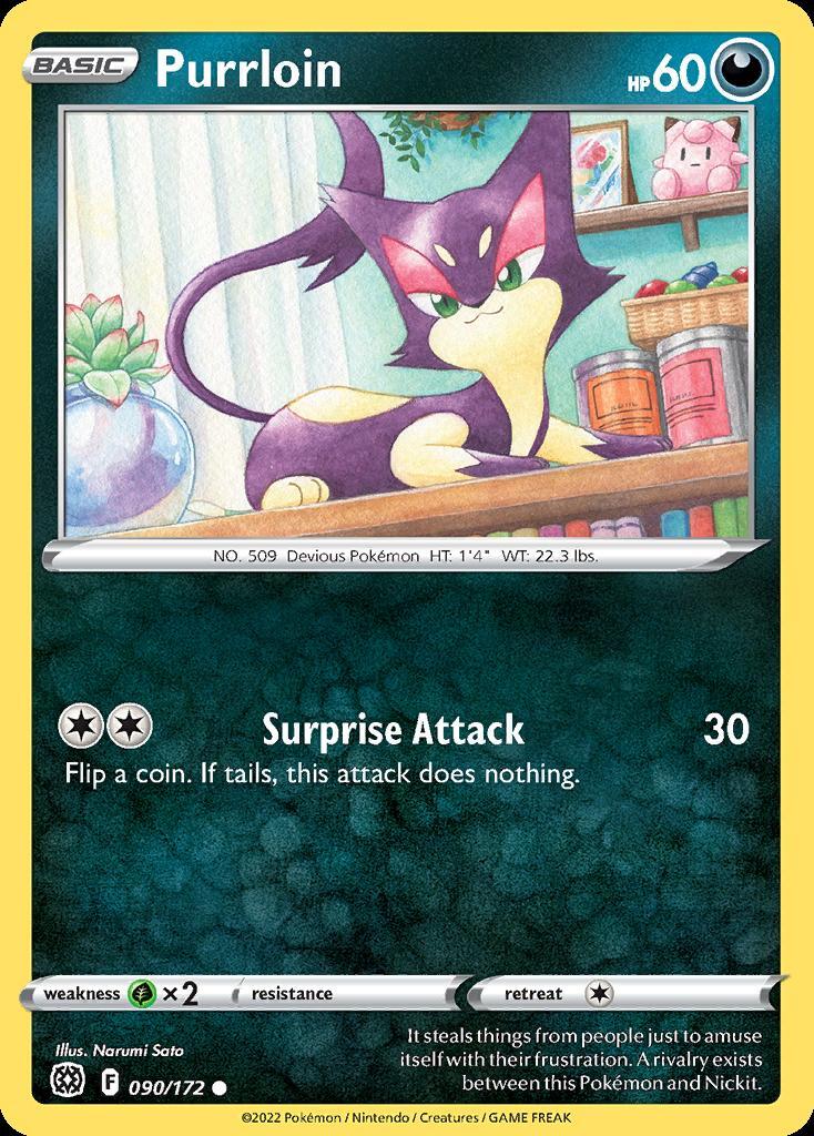 Pokemon Purrloin (90/202) Brilliant Stars LP REVERSE HOLO