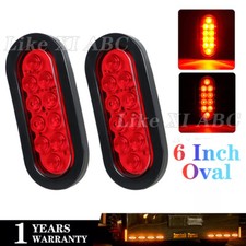 Pair 10 Led Trailer Truck Stopturntail Brake Lights 6 Oval Flush Mount Red