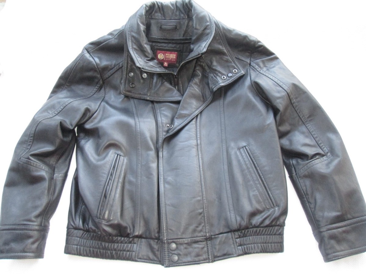 Wilsons Leather Jacket Mens XL Black Bomber Double Collar