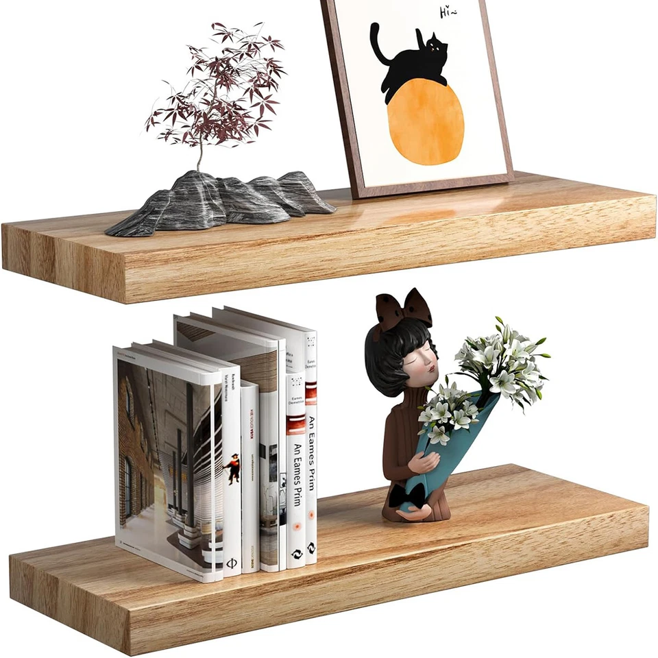 2/3/4 Pcs Wood Floating Shelves Wall Mounted Rustic Wooden Wall Shelves - image 3 of 4