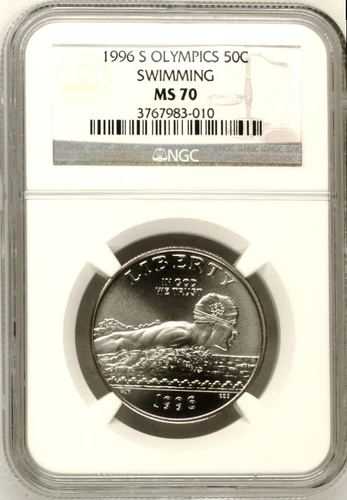 1996 S Atlanta Olympics Swimming Half Dollar 50c $ Coin NGC MS 70 Perfect