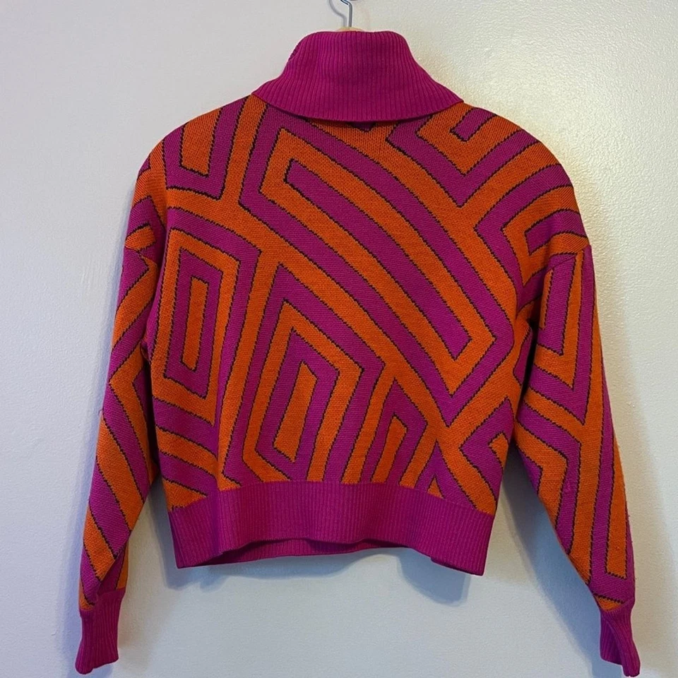 Suéter Vintage St John Geométrico Abstracto Años 80 Bloque de Color Pequeño Rosa Naranja Tejido Foto 3 de 4
