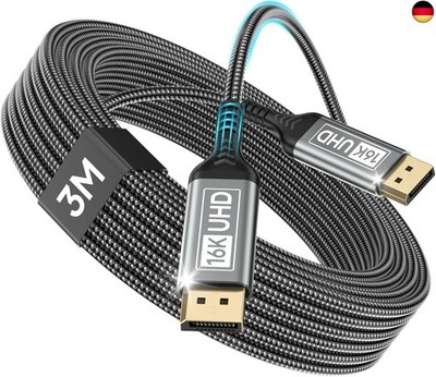 DisplayPort Kabel 2.1 3M-DP Kabel Unterstützt 16K@60Hz, 10K@60Hz, 8K@120Hz, 