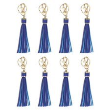 8pcs PU Leather Tassels, 6" Keychain Tassel with Key Rings Blue