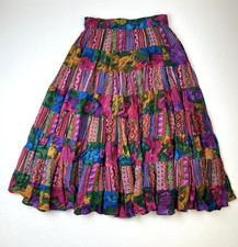 Vtg Bila Skirt Sz S Tiered Boho Festival Tribal Multicolor Patchwork Broomstick