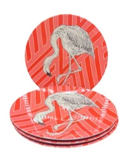 Set of 4 West Elm Flamingo Bamboo Plates 9” Animal Salad Bird Whimsical