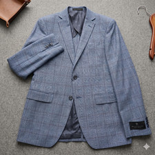 JOHN VARVATOS Bond Sport Coat Blue Glen Check All Seasons Blazer 38 R EU 48