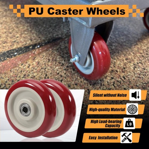4Pcs 4 Inch Push Cart Wheels, 4" x 1.26" PU Caster Wheels Bearings Repair Kit... - Afbeelding 3 van 7