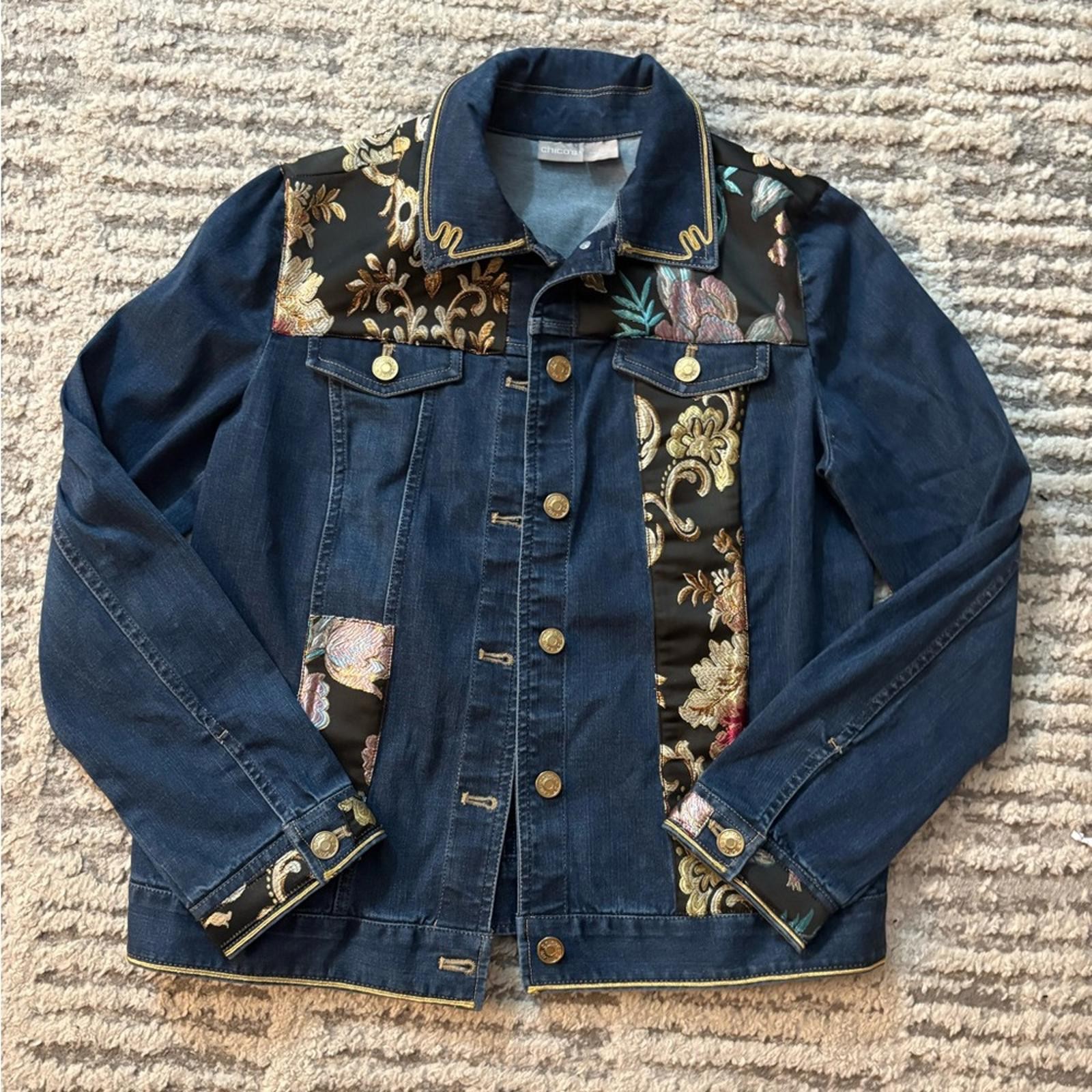 Chicos Jean patchwork colorful patterned jacket c… - image 2
