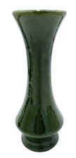 Vintage Haeger Pottery, Olive Green Footed Vase, Concave Curve, 9.2"