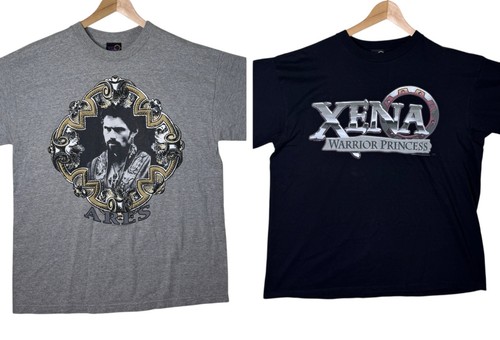 VTG Lot of 2 Xena Warrior Princess Short Sleeve Shirts T-Shirt Ares Logo Size XL