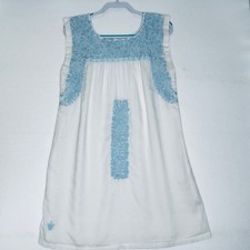 J Marie White Blue Embroidered Cap Sleeve Mini Dress Tunic Size S