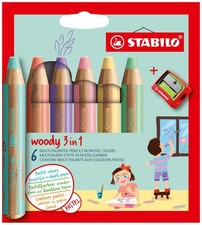 STABILO Multi-Talented Pencil woody 3 in 1 - Pack of 6 - Assorted Pastel Colo...