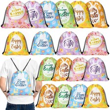 18 Pcs Easter Party Favor Bags Easter Drawstring Backpack Colorful Bunny Egg ...