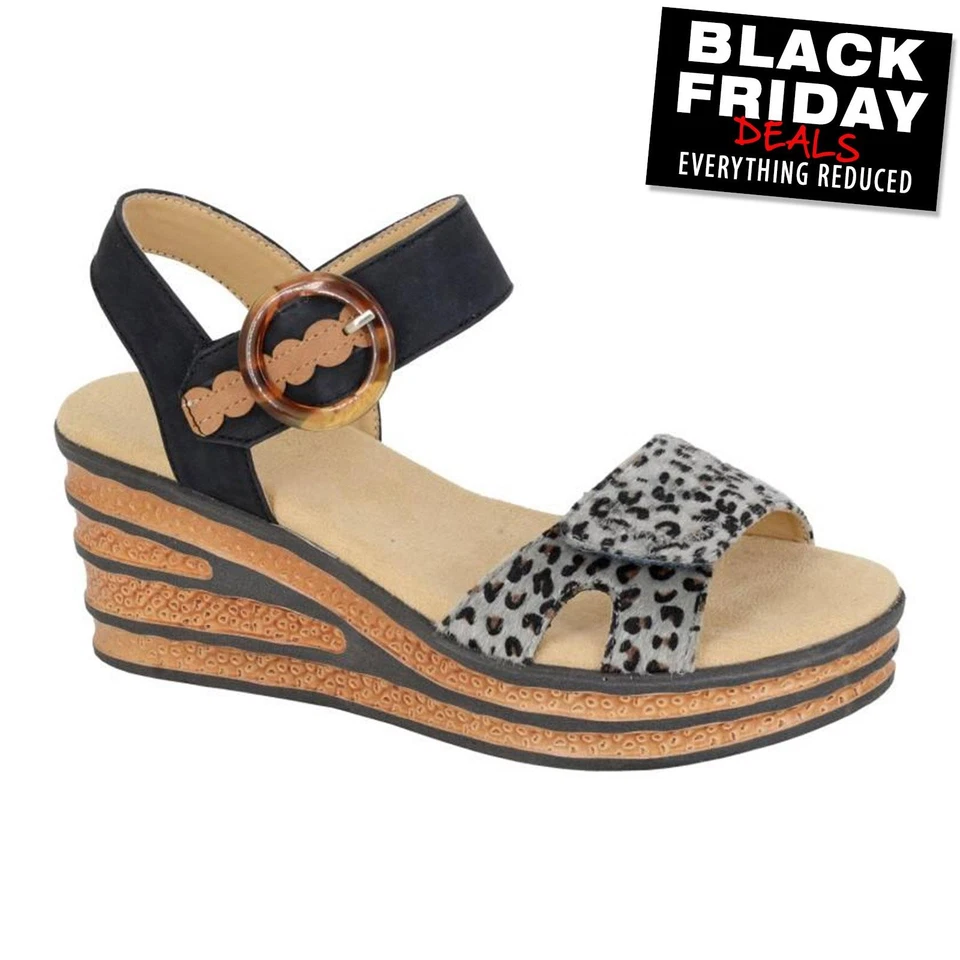 Cipriata Danta Womens Fashion Designer Leopard Heel Wedge Sandal Black