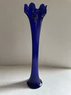 Antique Fenton Cobalt Glass Swung Vase Spearhead Narrow Rib 17.5”