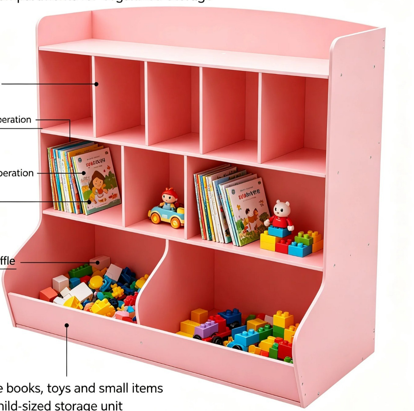 Multi Shelves 3-Tier Large Kids Toy Storage Organizer Bookshelf Bins Rack