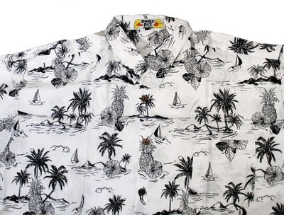 Lautes Hawaiihemd, weiß mit schwarzen Palmen & Booten, XXXL, 58'' Junggesellenabschied neu