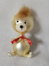 Vntg Soffieria DE Carlini Glass Cat Christmas Ornament 5" Beaded Eyes/nose