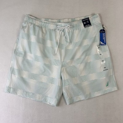 Nautica Men s XXL White Green Board Shorts 8  Inseam Performance Swim Trunks NWT