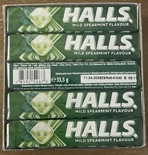 HALLS SPEARMINT COUGH DROPS - BOX OF 20 ROLLS - Imported From Europe