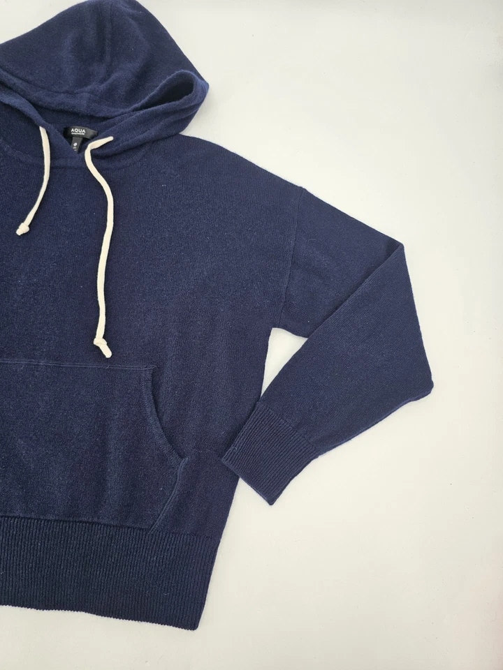 Aqua 羊绒短羊绒连帽衫女式小号海军蓝 — 第 4/4 张图片