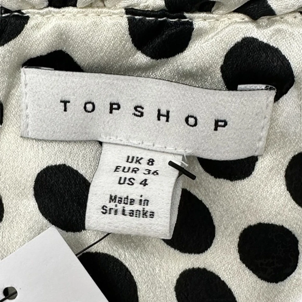 Женское мини-платье Topshop 4 белое черное в горошек галстук через плечо с оборками декольте - Изображение 2 из 4