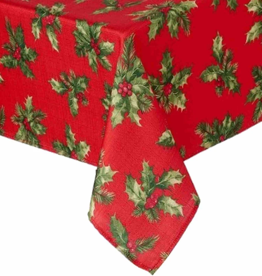 St Nicholas Square Woven Red Holly Print Tablecloth Fabric Table Cloth 60x120 Ob