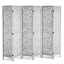 6-Panel 66.9in Wood Privacy Screen, Folding Room Divider with Carved Design