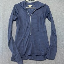 Athleta Women s Hoodie Jacket Size S Blue 1/2 Zip Long Sleeve Thumbholes Stretch
