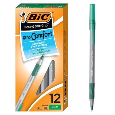 BIC Round Stic  Grip  Xtra-Comfort Medium Ball 12 Count (Pack of 1), Green 