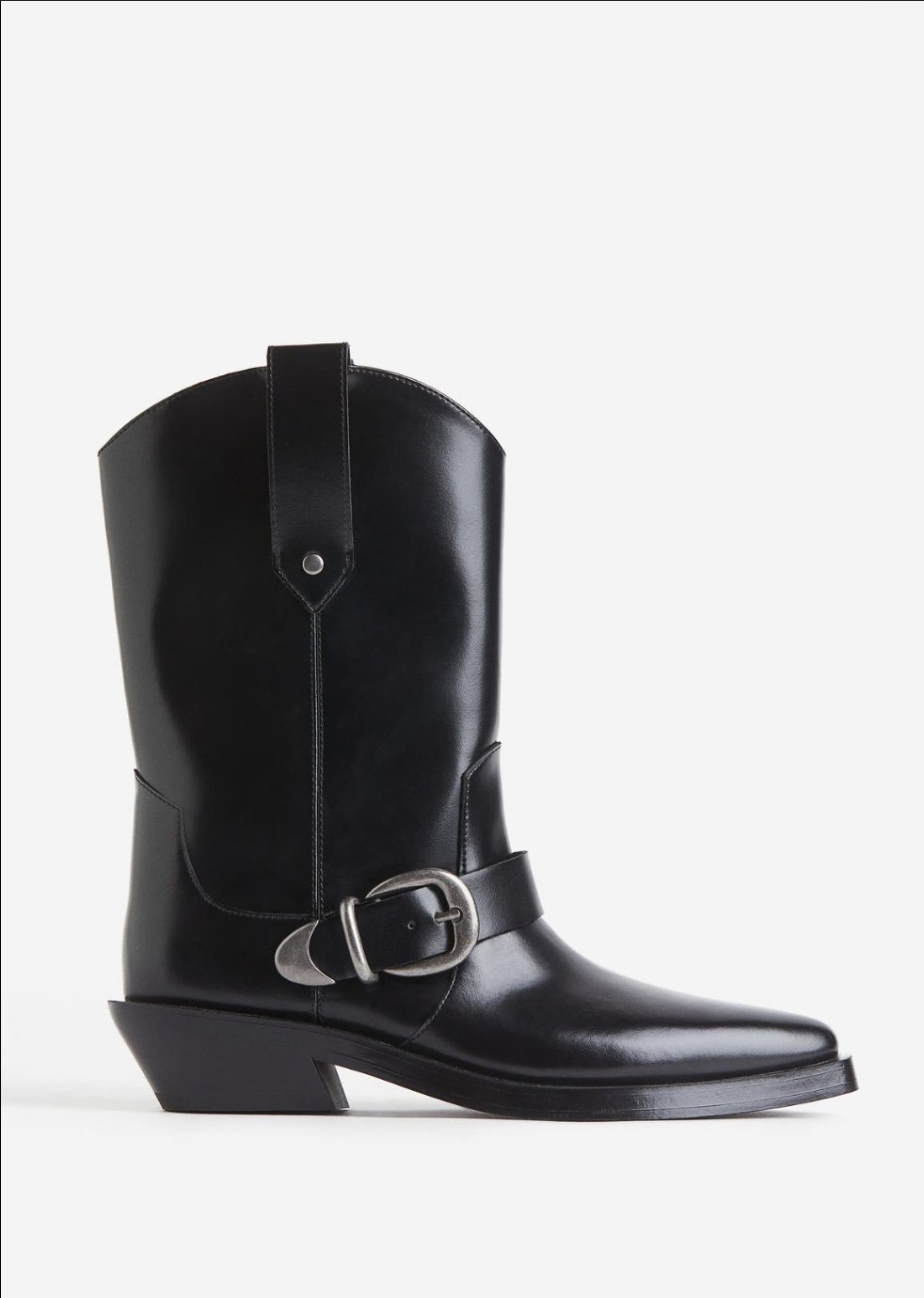 H&M Black Leather Mid-Calf Buckle Riding Boots Pointed Toe Women’s Size 7