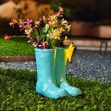 Garden Boots Planter Set with Butterfly Decoration, Outdoor Resin Flower Pot ...