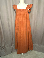 A New Day Dress XS Burnt Orange Stripe Ruffle Sleeve Smocked Maxi Boho