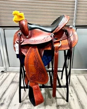 Western Roping Leather Saddle All Purpose Barrel Saddle, 13 to 16 inch