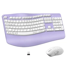 Wireless Ergonomic Keyboard Mouse Combo, Wave Keys, Wrist Rest, Silent, Adjus...
