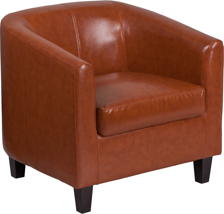 Barrel Shaped Cognac Leathersoft Reception Area Side Chair Guest