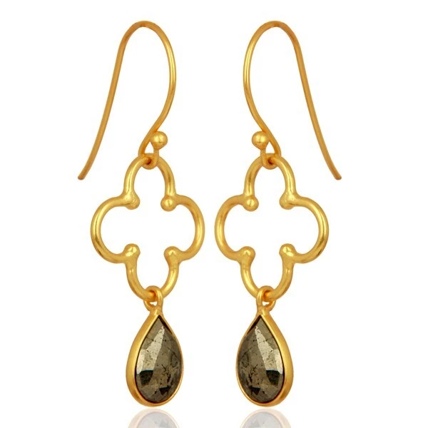 Pendientes colgantes de pirita enchapados en oro amarillo de 18 quilates Art Deco joyas para regalo de cumpleaños Foto 3 de 4