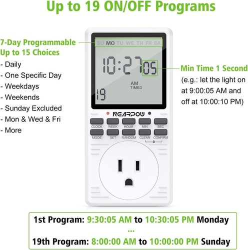 Outlet Timer, NEARPOW Multifunctional Programmable Timer with Countdown - Picture 4 of 12